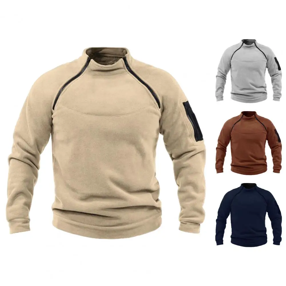 Stylish Sweatshirt Neck Protection Men Winter Sweatshirt Long Sleeves Plus Size Men Winter Sweatshirt Warm