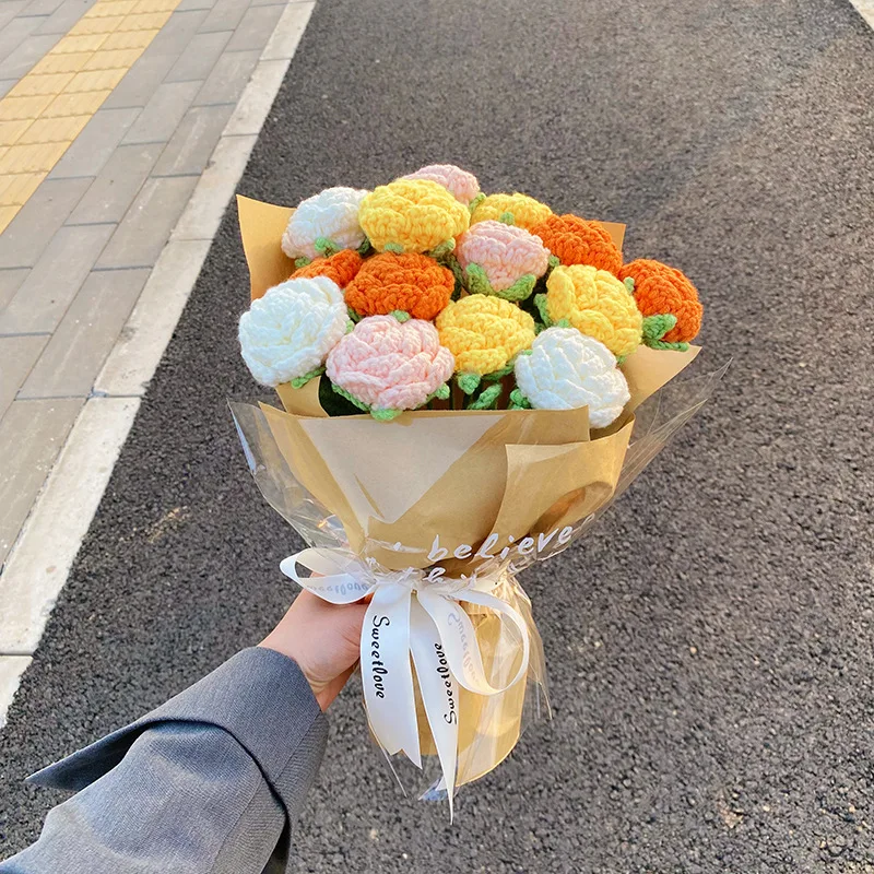 Букет ручной работы тканая пряжа тюльпан для вязания крючком материал сделай сам