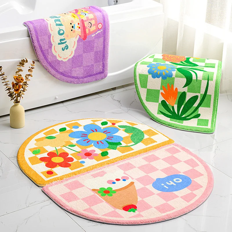

Cartoon Animals Plants Chess Board Soft Mats Rugs Home Entrance Carpet Bedroom Toilet Bathroom Door Absorbent Non-Slip Foot Pad