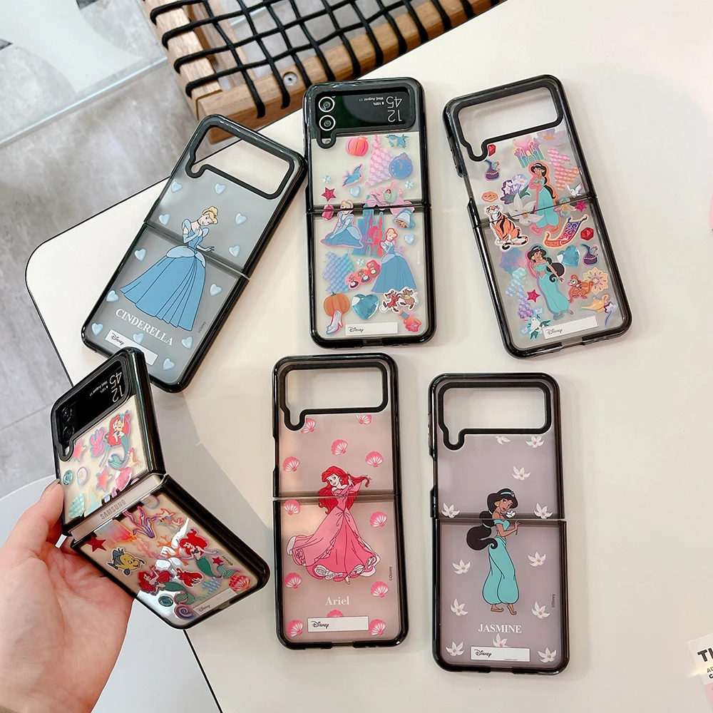 

Cute Cartoon Disneies Princess Transparent Phone Case for Samsung Galaxy Z Flip 3 4 5 5G PC Hard Anti-drop Back Cover Funda