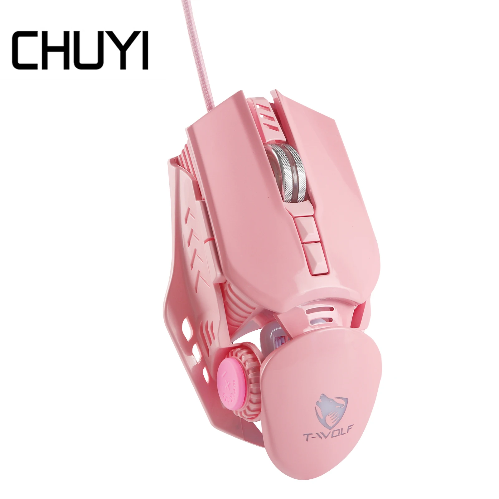 

Ergonomic Wired Mouse Professional Weighted Design Gaming Mause Optical 6400 DPI USB Colored LED Gamer Pink Mice For Laptop PC