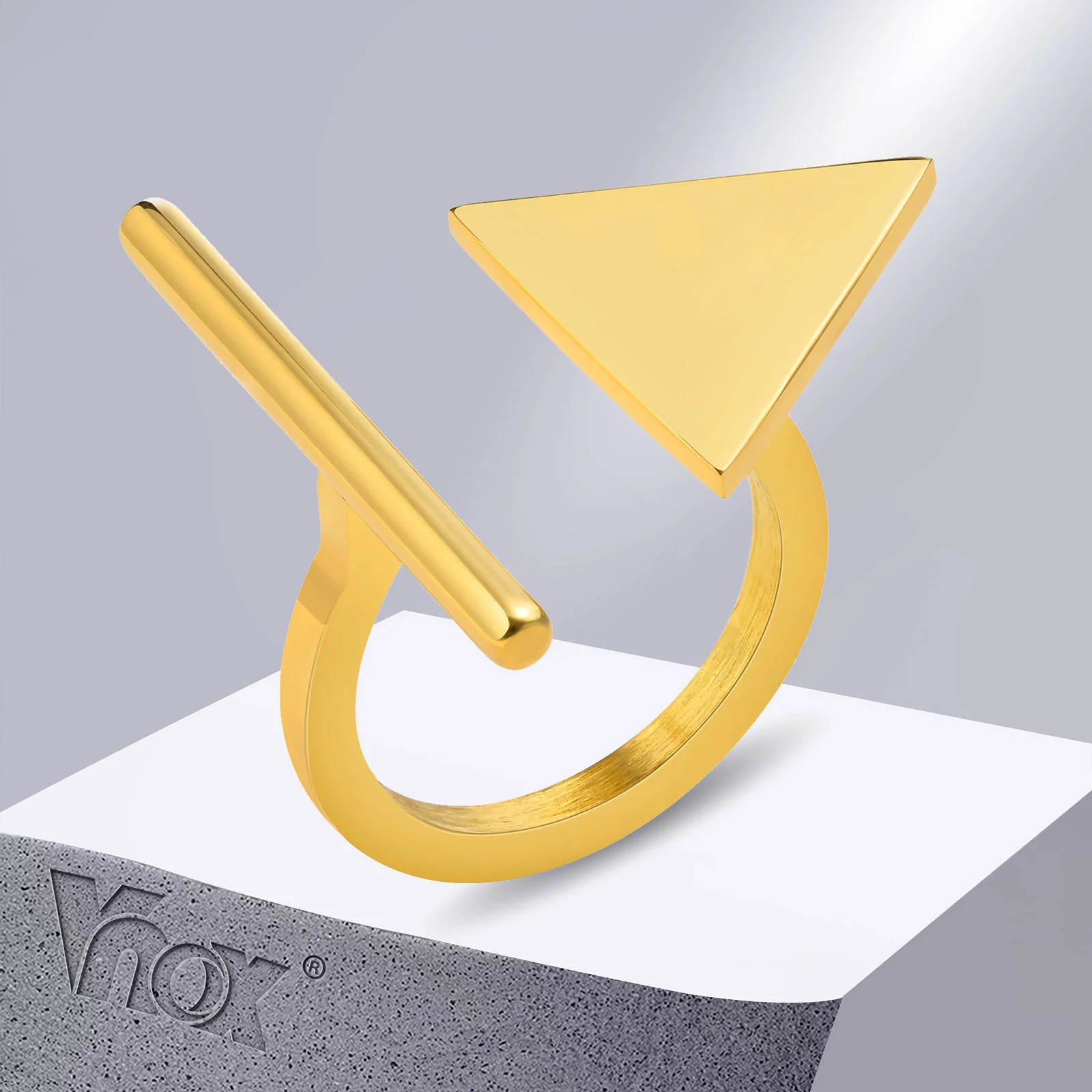 

Vnox Geometric Ring for Women, Gold Color Cool Triangle Round Cirle Finger Band, Stainless Steel Open Ring, Chic Dainty Jewelry