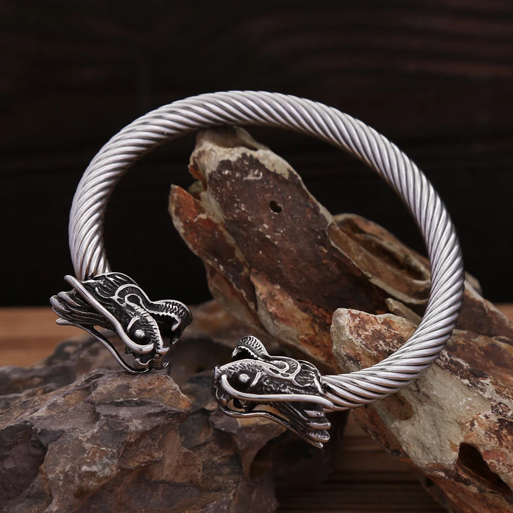 Vintage Stainless Steel Viking Dragon Head Bracelets Punk Hip Hop Animal Bracelet For Men Fashion Amulet Jewelry Dropshipping