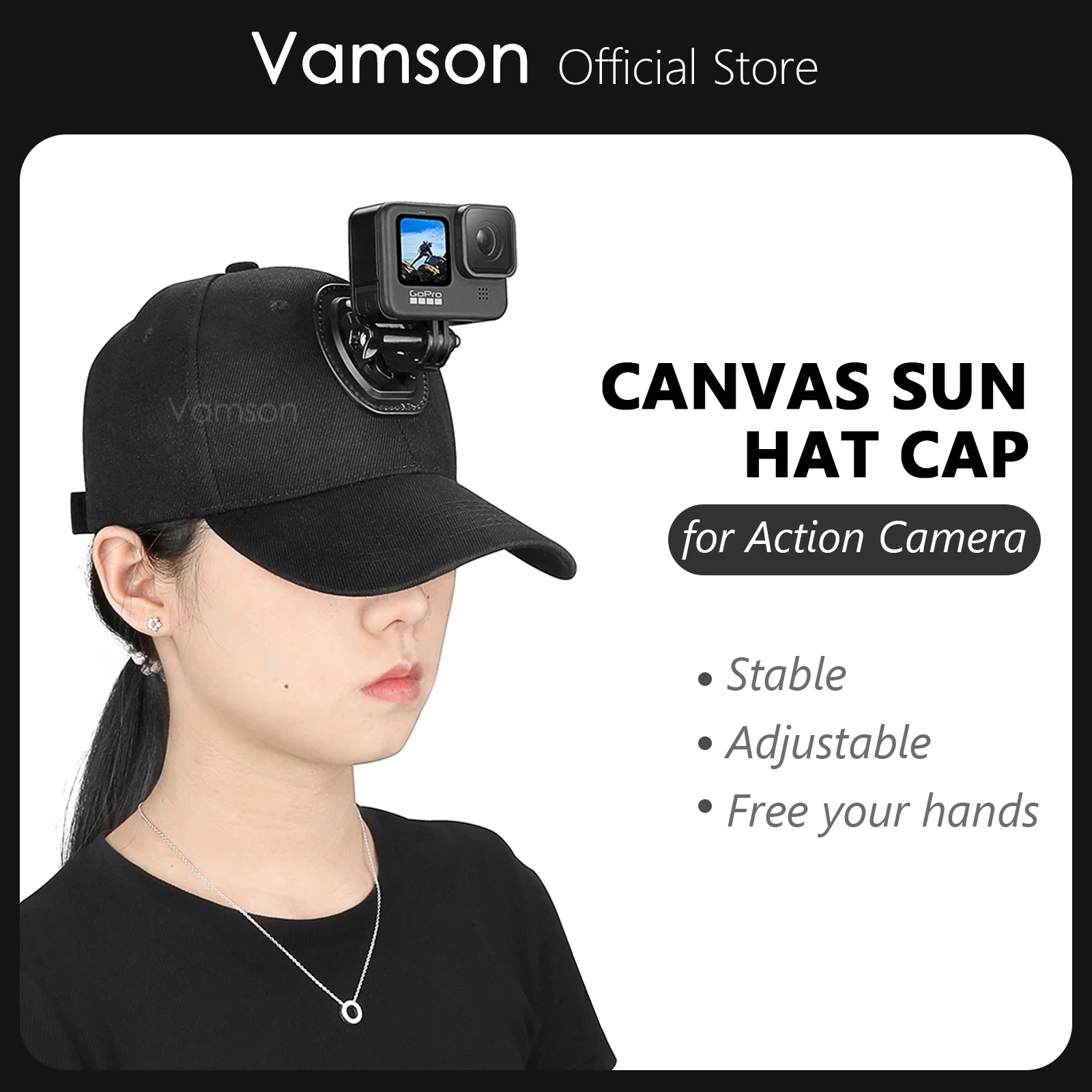 Vamson Adjustable Canvas Sun Hat Cap for Gopro Hero 11 10 9 8 7 6 for insta360 X3 one X2 for DJI Action 3 2 for iphone 13