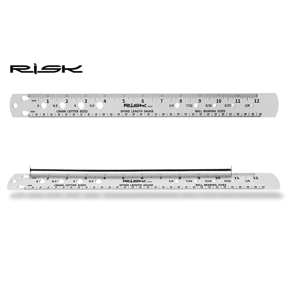 

RISK Bike Spoke Ruler Bicycle Spoke Length Gauge Crank Cotter Pin Ball Bearings Measuring Tool Double Sided Metric Imperial