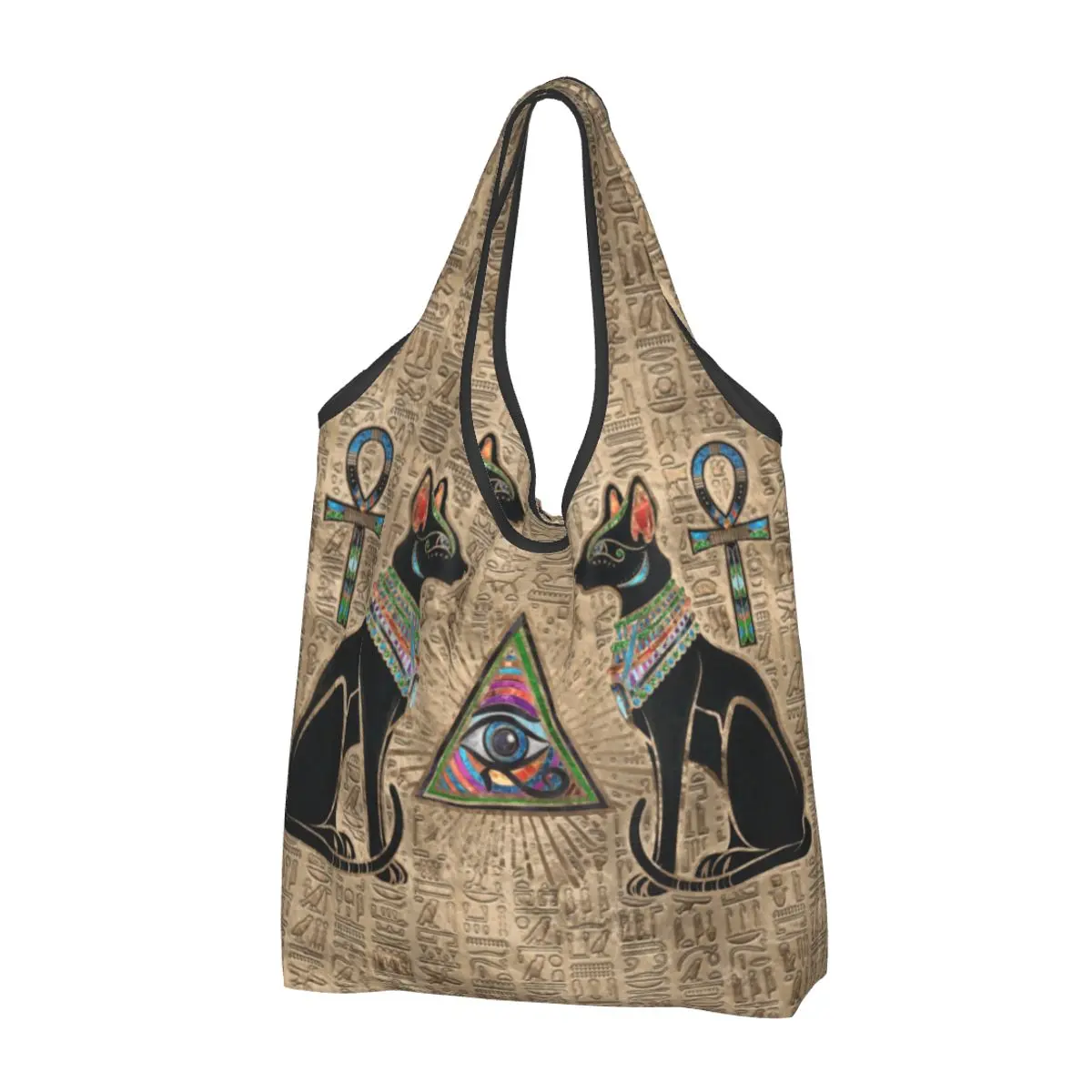 

Reusable Egyptian Cats And Eye Of Horus Shopping Bag Women Tote Bag Portable Ancient Egypt Groceries Shopper Bags