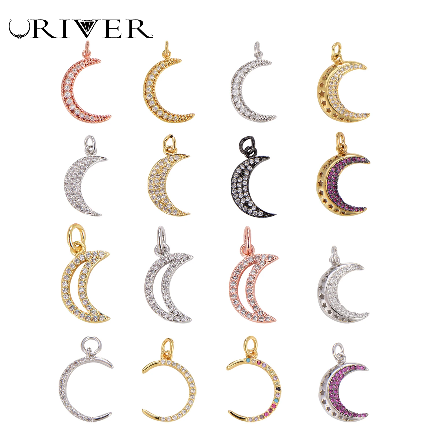 

Colorful Moon DIY Jewelry for Pendant Bracelet Earrings KeyChain Necklace Making Micros Paved Luxury Zircon Meniscus Accessories