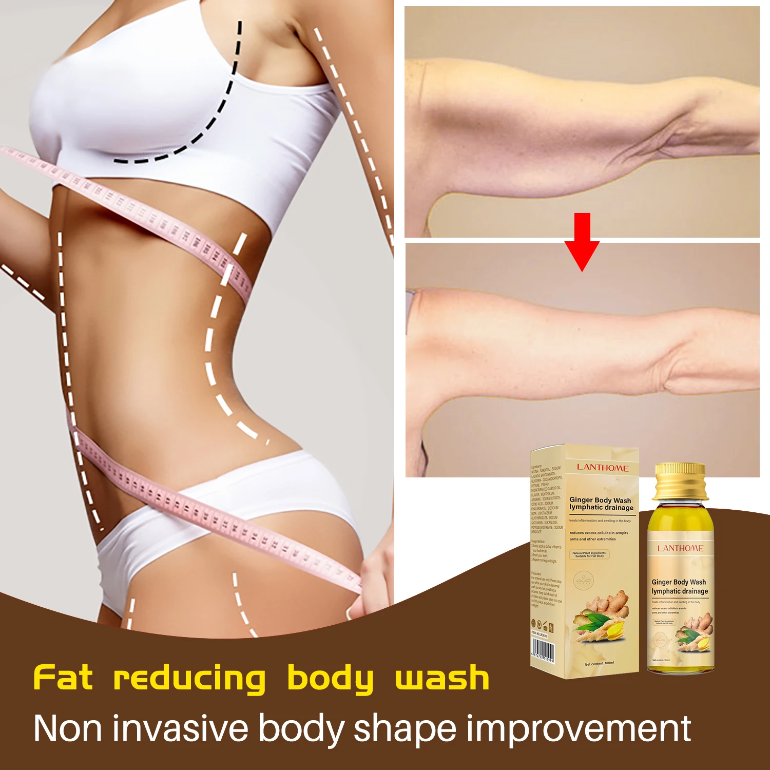 

100ml Ginger Slimming Losing Weight Cellulite Remover Lymphatic Drainage Herbal Shower Gel Beauty Health Firm Body Care