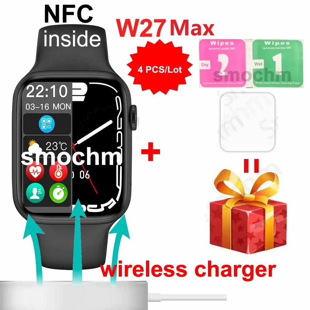 4 шт./лот Smochm IWO 14 W27Max NFC 1 9 дюйма 45 мм Смарт-часы 500 + часы загрузка Bluetooth
