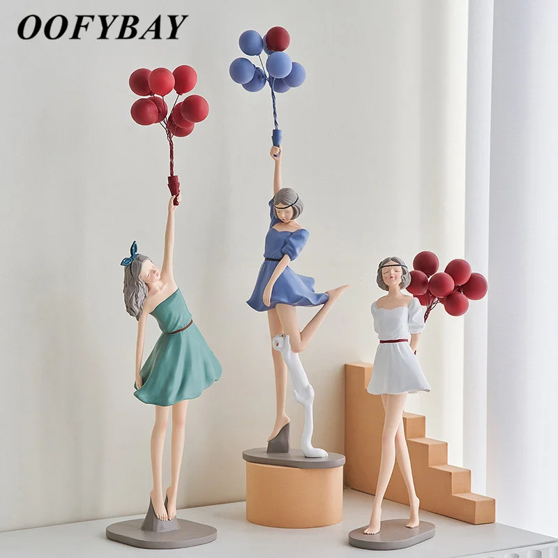 

Resin Nordic Balloon Girl Sculpture Office Desktop Ornaments Living Room Modern Abstract Figurines Home Decoration Furnishings