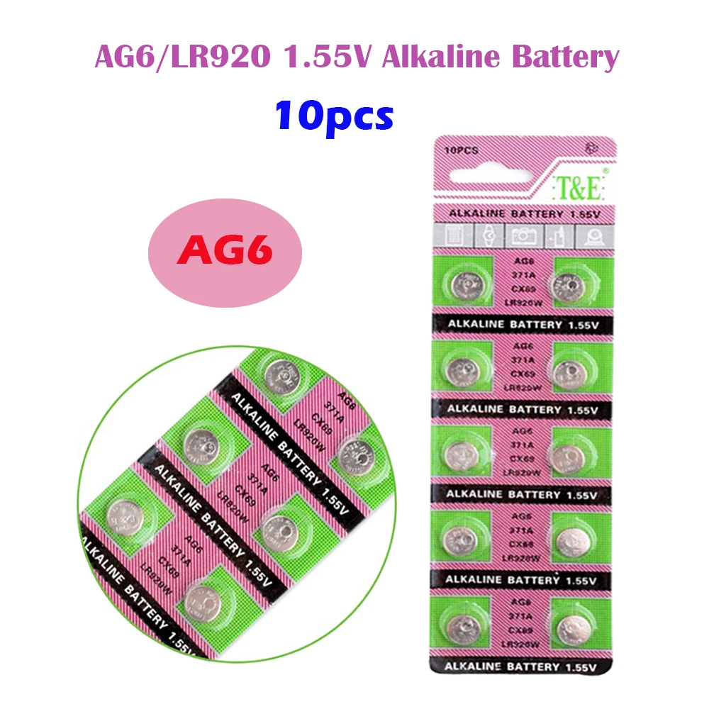 10 шт. = 1 карта AG6 40mAh AG 6 55 V Щелочная батарейка-кнопка 605 371 D371 SR69 SR920SW акция батарея