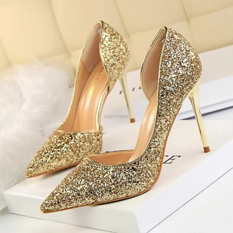 

Top Seller Shoes Sequins Woman Pumps Gold Silver High Heels Shoes Women Wedding Shoes Stiletto Ladies Shoes Fashion Women Heels