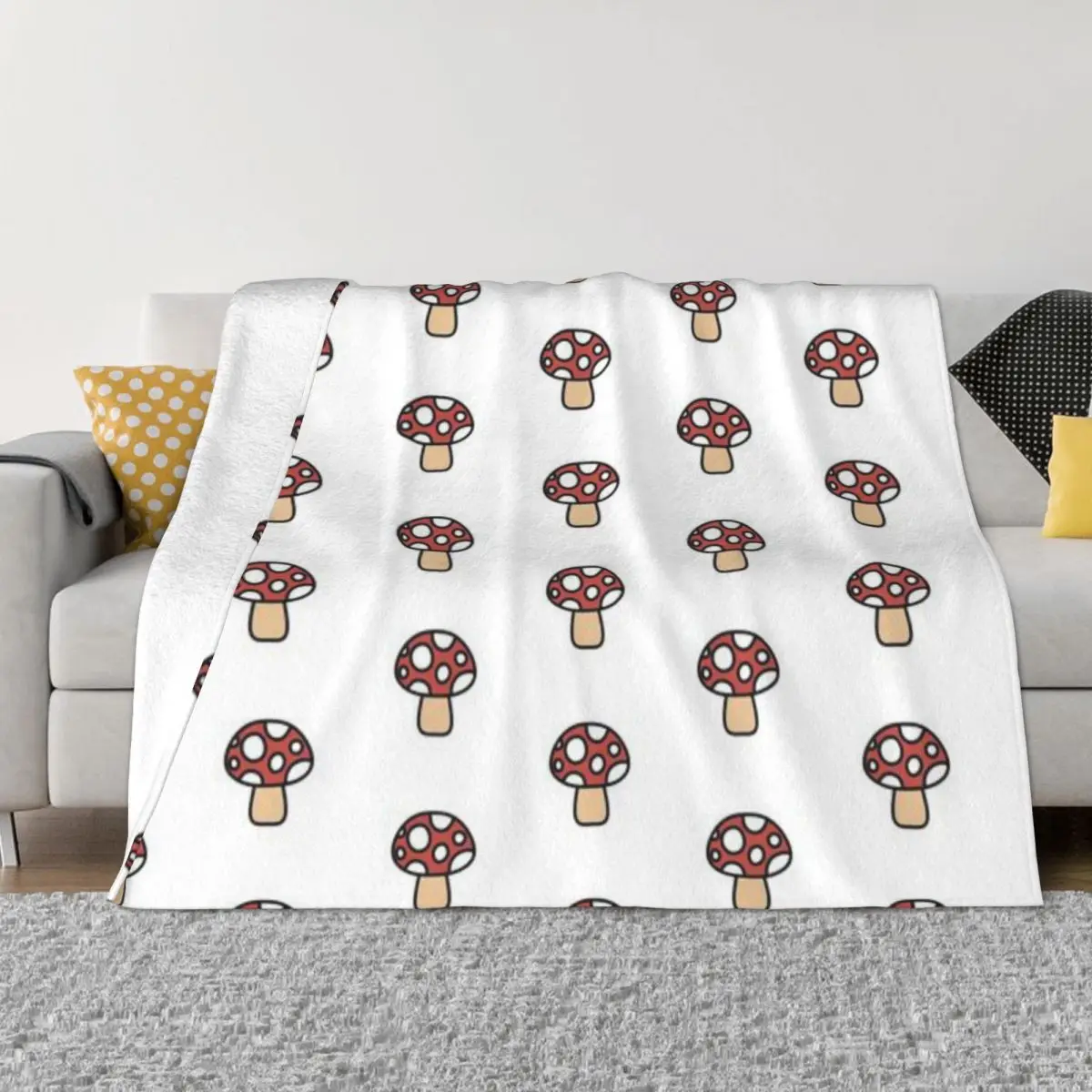 Флисовое одеяло Retro Cute Mushroom красный белый