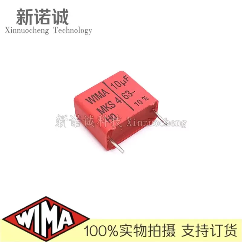 Фото 2 шт./5 шт./10 шт./партия WIMA MKS4 10 мкФ 63 в 63В 10мкф фольгированный пленочный конденсатор 10000нф 106 63В 106 ножное расстояние 15 мм №3
