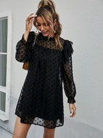 summer dress women ruffle long sleeve chic boho beach vacation dress casual loose solid color mini party dresses for women 2022