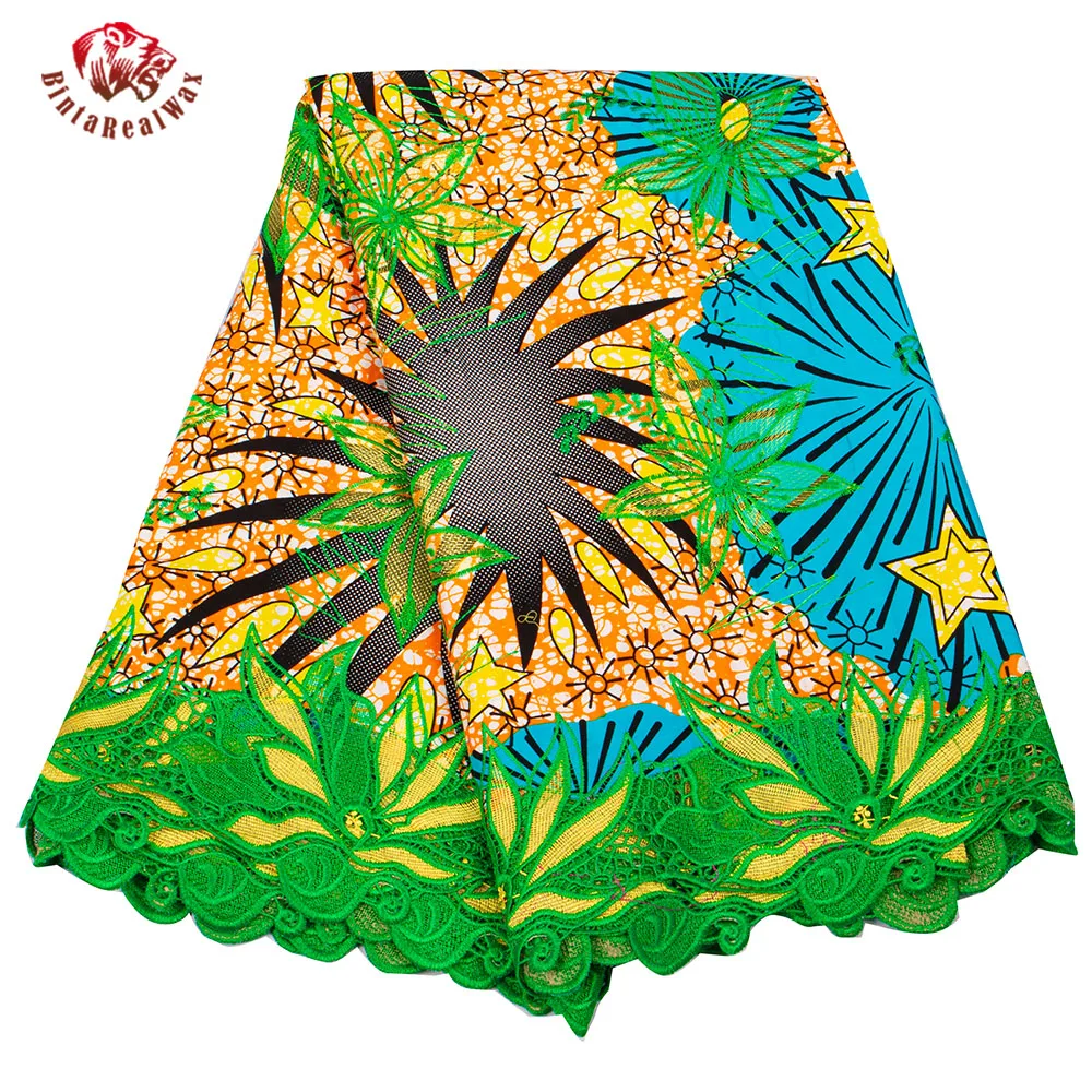 

BintaRealWax 1 Yard Guipure Cord Lace Ankara Wax African Fabric Ghana Wax Prints Fabric With Borders For Sewing LA7013