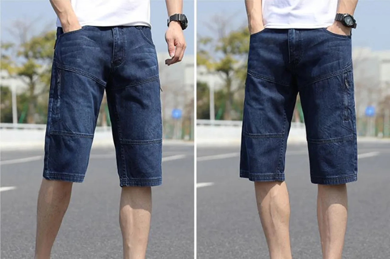 2023 Summer Men's loose Jeans Shorts Japan Korean Style Multi-pockets Cargo Pants Straight Denim  Casual Biker Short Trousers