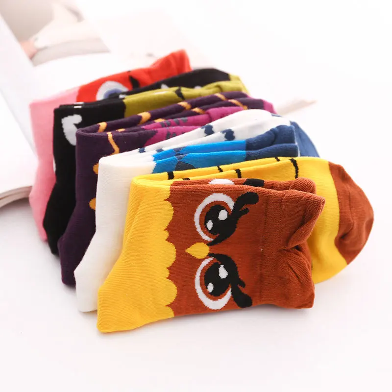 4-5 Pairs Newest Colorful Harajuku Korean Kawaii Cute Women Socks Cartoon Cat Dog Owl Stripe Avocado Girl Cotton Socks