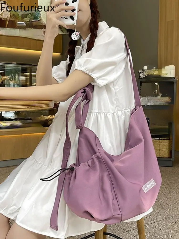 

Однотонные женские кошельки foufurious, сумки, мягкие холщовые сумки-мессенджеры на плечо, Осенние простые женские дорожные сумки через плечо, н...