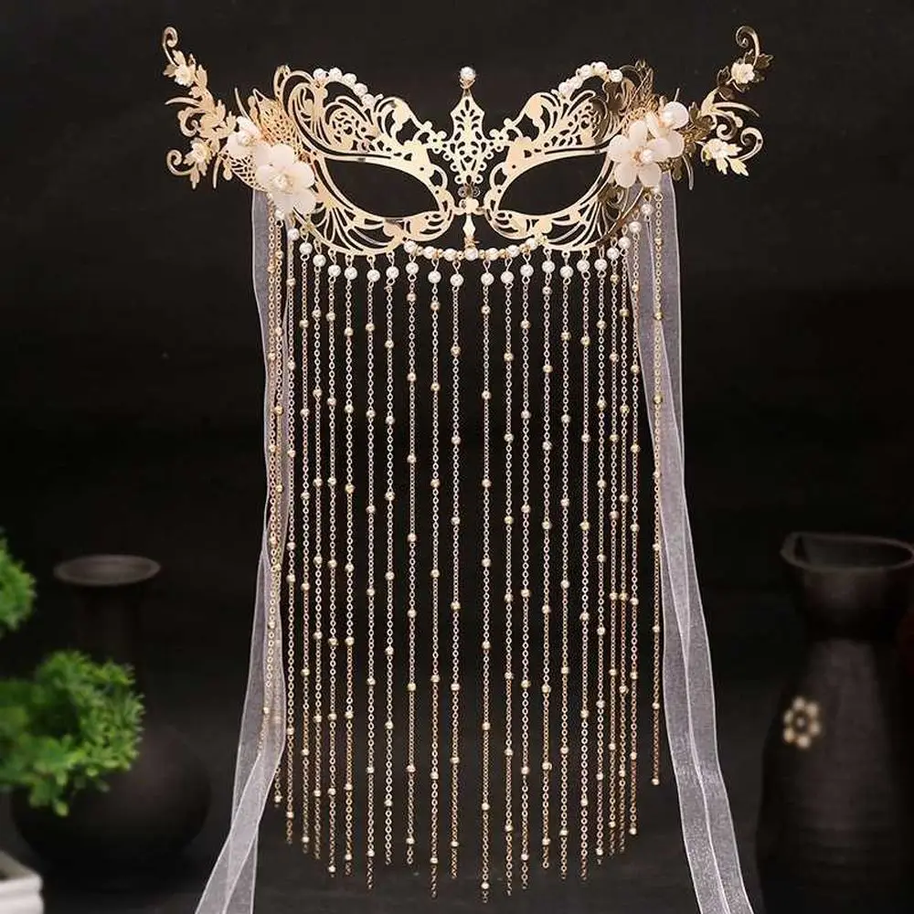 

Pearls Floret Gift With Tassel Women Mysterious Veil Wedding Headdress Anonymous Face Cover Chinese Style Accessories