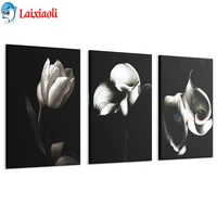 white flower painting black & white abstract plant picture diamond painting tulips, calla lilies picture cross stitch 3pcs decor