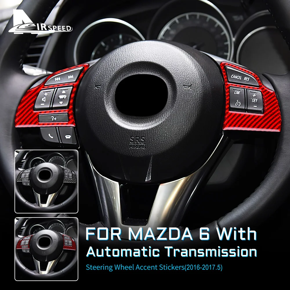 

Автотрансмиссия из углеродного волокна для Mazda 6, кнопки на рулевое колесо автомобиля, рама, наклейка с акцентом, аксессуары для внутренней отделки