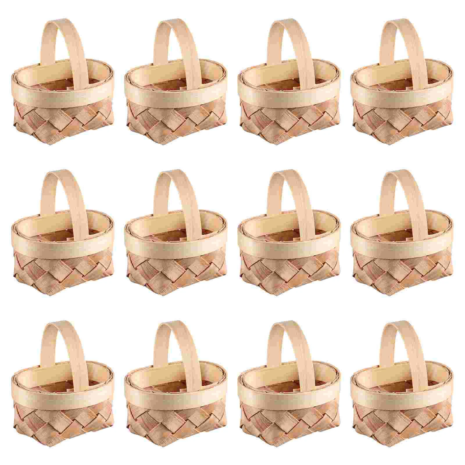 

Tiny Woven Baskets with Handle, 12PCS Small Flower Girl Woodchip Basket for Wedding Party Favors Tree Hanging Ornaments Crafts，