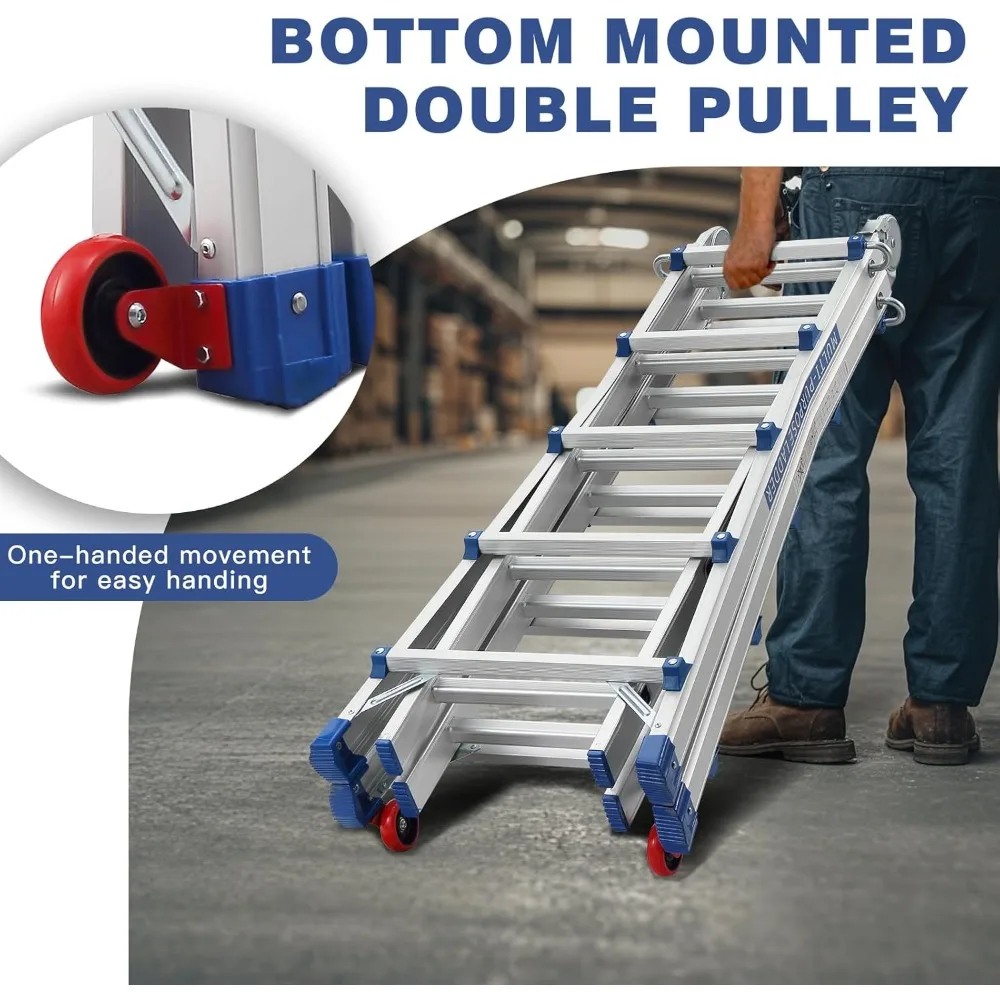 Escalera de Aluminio Многофункциональная 5,1 м |   5x5 Pelda?os |   Escalera Telescópica 5 en 1 con Desmontable Ruedas y Base Triangular Re (art.: 3920d27fba2cc) - 3920d27fba2cc