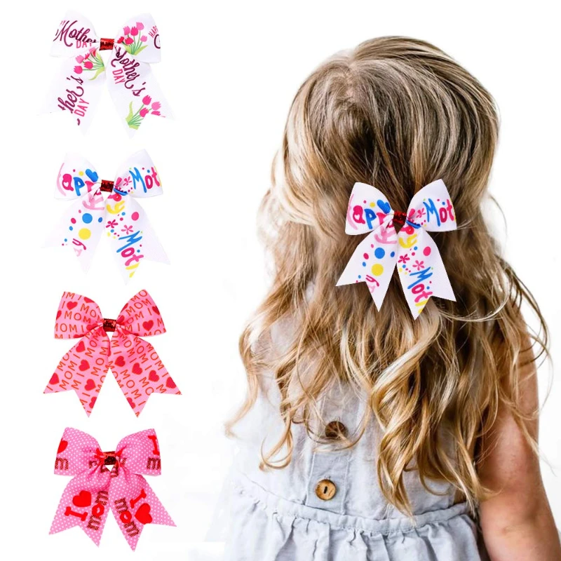 

2PC Valentine's Day Bowknot Hair Clips Big Cheer Hair Bow Pink Heart Flower Print Hair Pins Gifts Kids Headwear Hair Accessories
