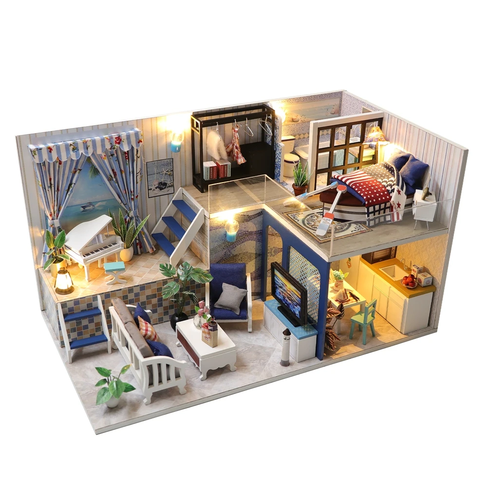 Набор для кукольного домика сделай сам деревянный миниатюрный с мебелью