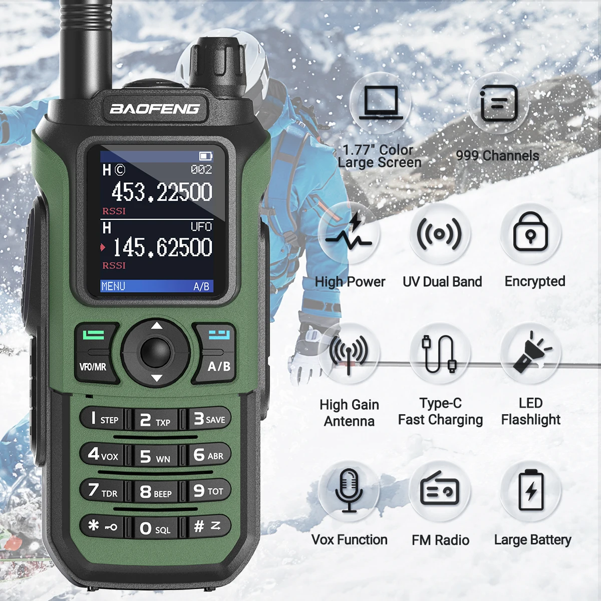 Рация Baofeng UV-21 PRO V2: портативная радиостанция большой емкости с водонепроницаемым