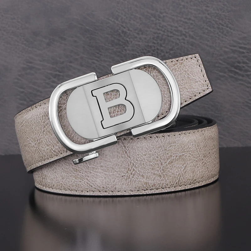 High Quality Casual letter B Automatic Buckle Grey men boys belt luxury famous brand grain leather fashion jeans Ceinture Homme