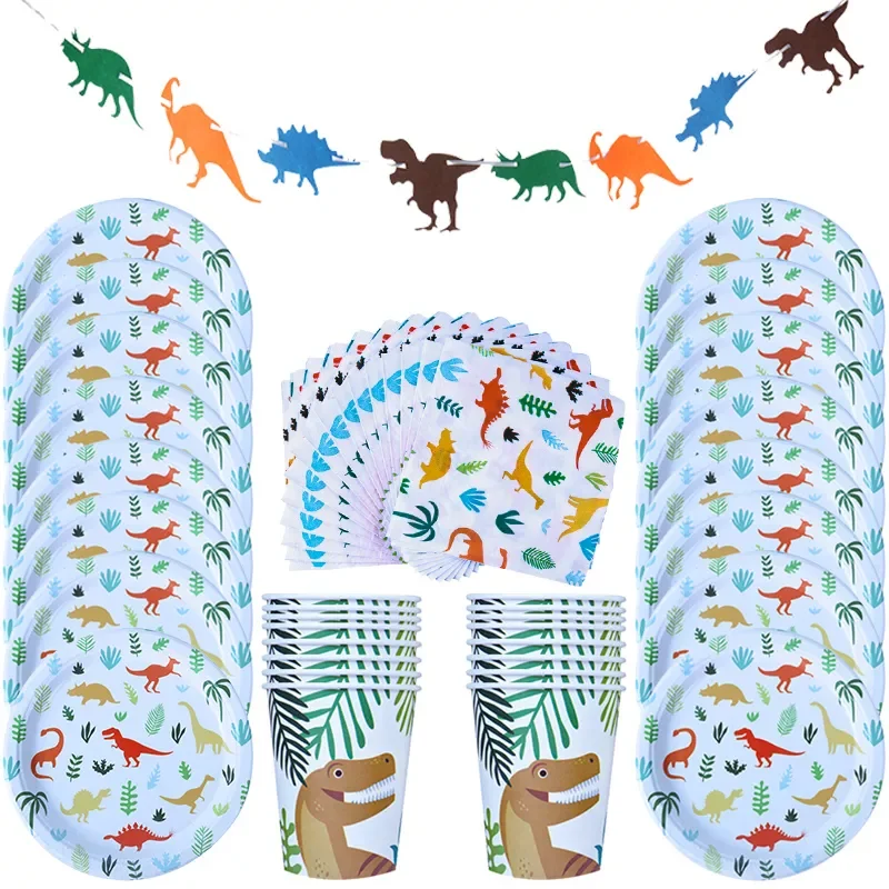 

49pcs Dinosaur Birthday Party Supplies Dino Disposable Tableware Plate Will One Birthday Party Decoration Boy Kids Baby Shower