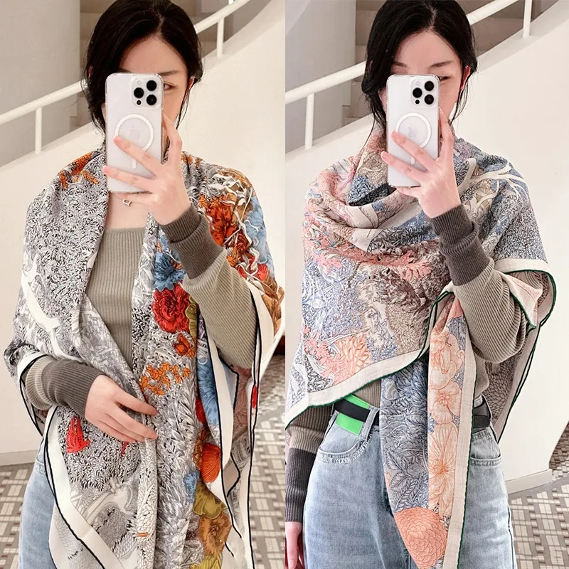 

H Home Back To Nature Winter Silk Cashmere Scarf Women's Double-sided Same Color Shawl To Keep Warmth 70% Cashmere + 30% Silk