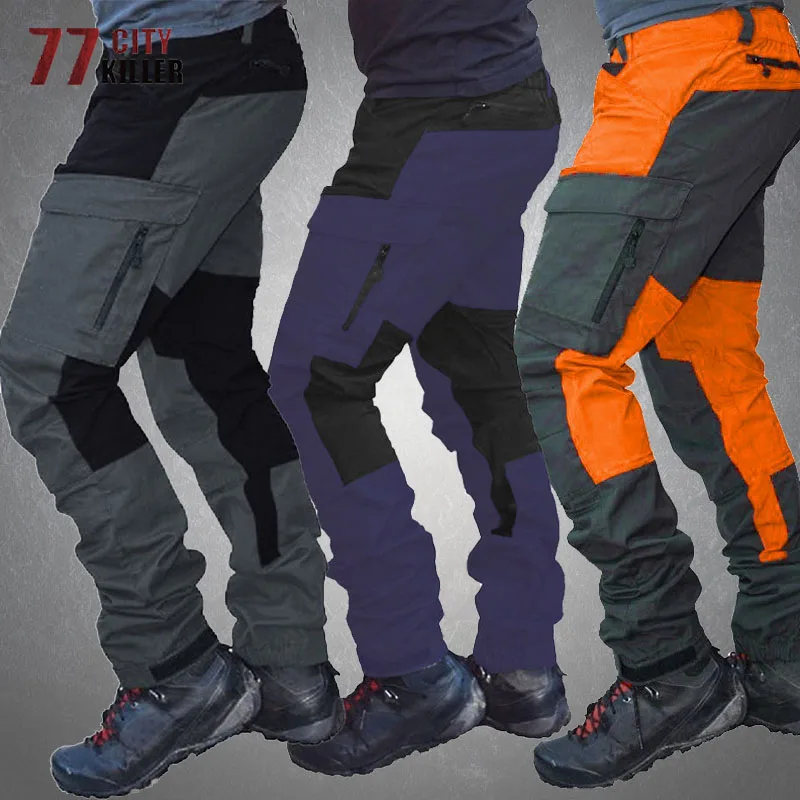 

Брюки-карго Мужские дышащие, повседневные спортивные штаны с множеством карманов, в стиле пэчворк, уличные штаны для кемпинга, походов, рыбалки, джоггеры