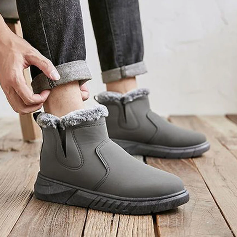 

Men Warm Shoes Casual Snow Boots Cotton Fabric Fur High Top Casual Plush Ultralight Shoes Slip on Activities Outdoor Leisure