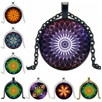fashion classic mandala pattern 25mm glass pendant cabochon kaleidoscope series necklace men and women gift jewelry