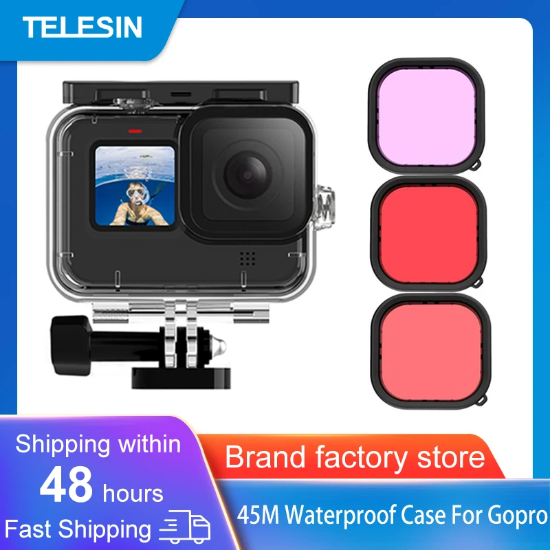 TELESIN 45 м водонепроницаемый корпус для Gopro Hero 10 9 черный Дайвинг Защитная подводная