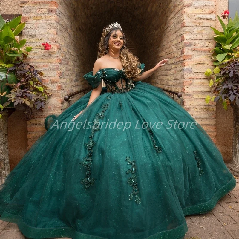 Angelsbridep индивидуальное изумрудно-зеленое бальное платье Quinnceanera платья 2025 с