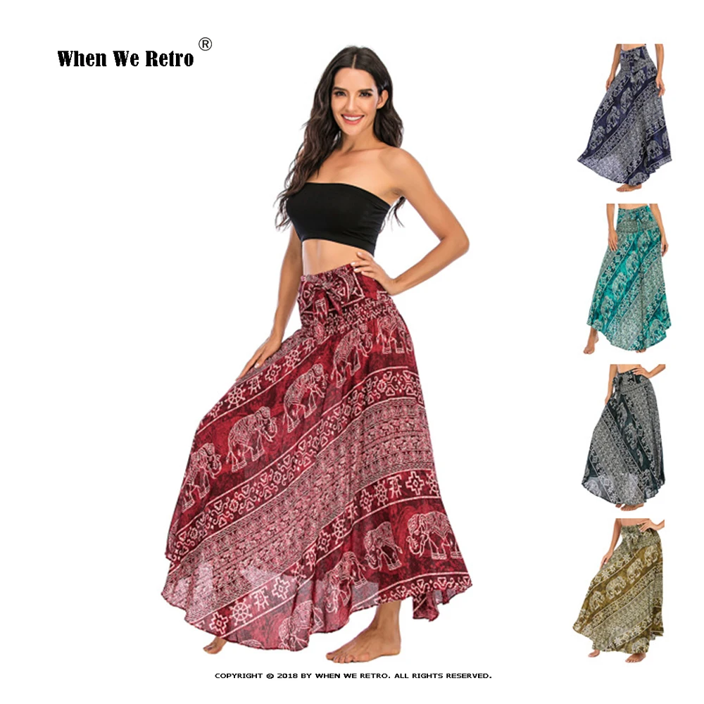 

Тайская длинная юбка из искусственного шелка с чернильным принтом, пляжная юбка для отпуска, юбка для танца живота, богемная Индийская Юбка с запахом, модель RS897