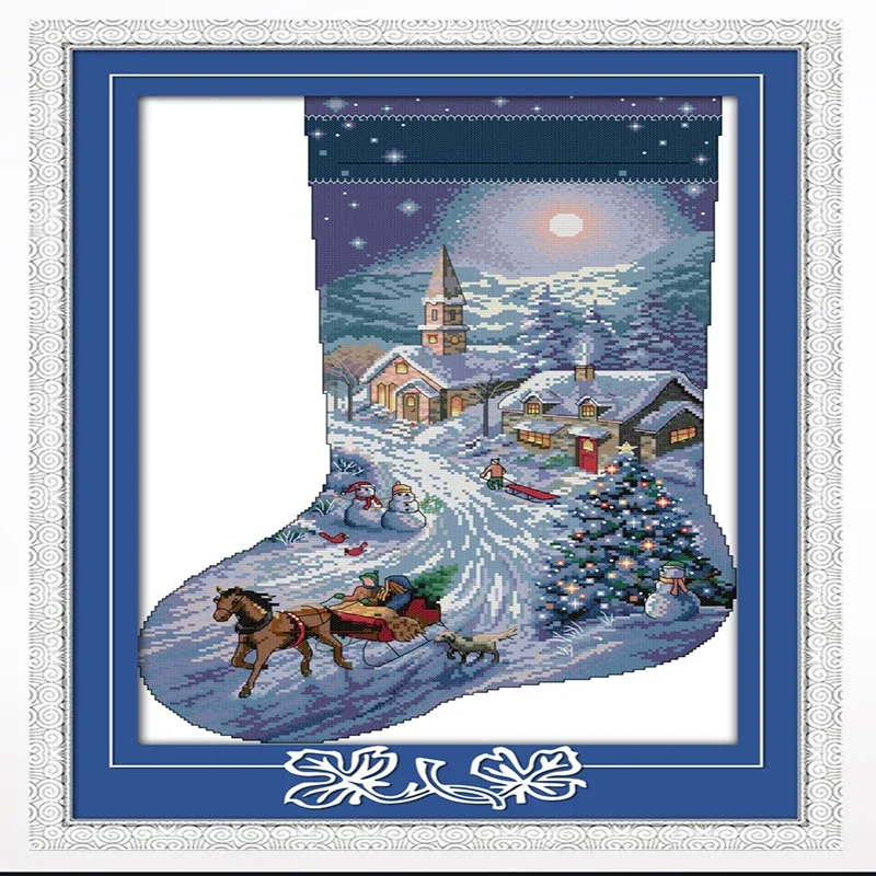 

Christmas stockings cross-embroidered picture hanging in living room, 11CT/14CT hand-embroidered