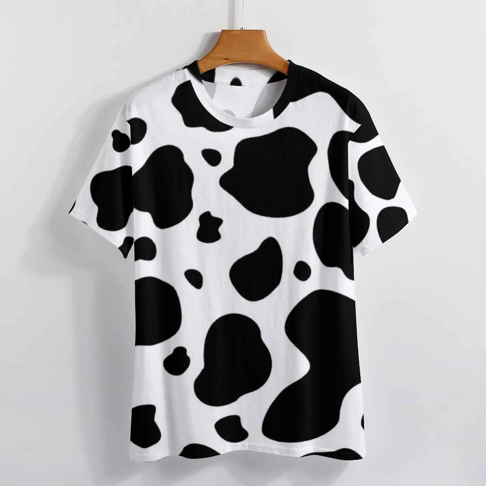 Black And White Cow Print T Shirt Couple Cow Spots Pattern Kawaii T Shirts Summer Harajuku Tees Short Sleeve Big Size Clothing images - 6
