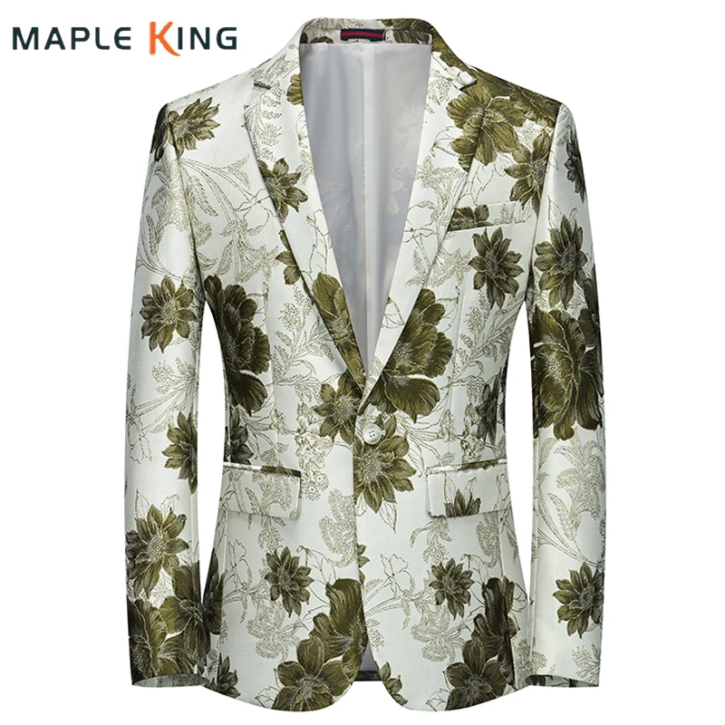Green Suit Jacket Men Designer Blazer Elegant Floral Embroidery Wedding Dress Stage Clothes for Singers Men Party Costume Homme