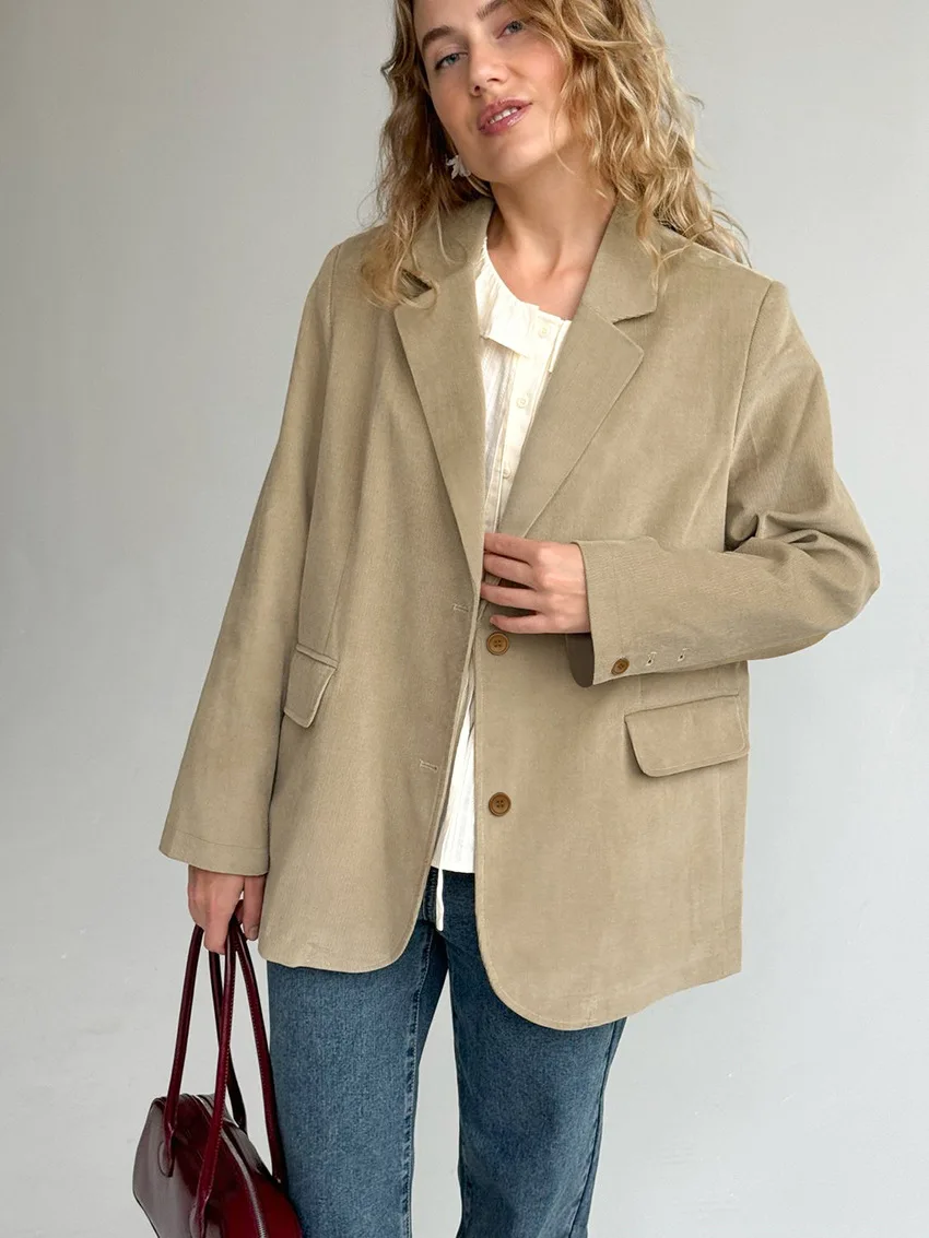 Новые вельветовые пиджаки весенняя женская повседневная однобортная куртка