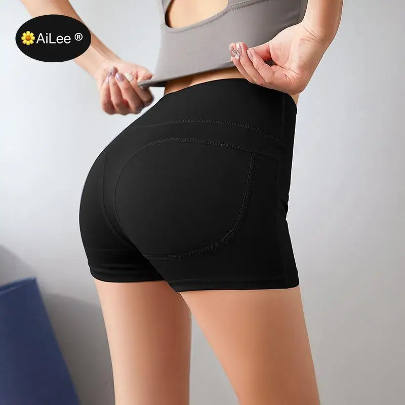 Slim Fit High Waist Sport Shorts Hip Push Up Women Plain Soft Nylon Fitness Running Shorts Tummy Control Workout Gym Shorts