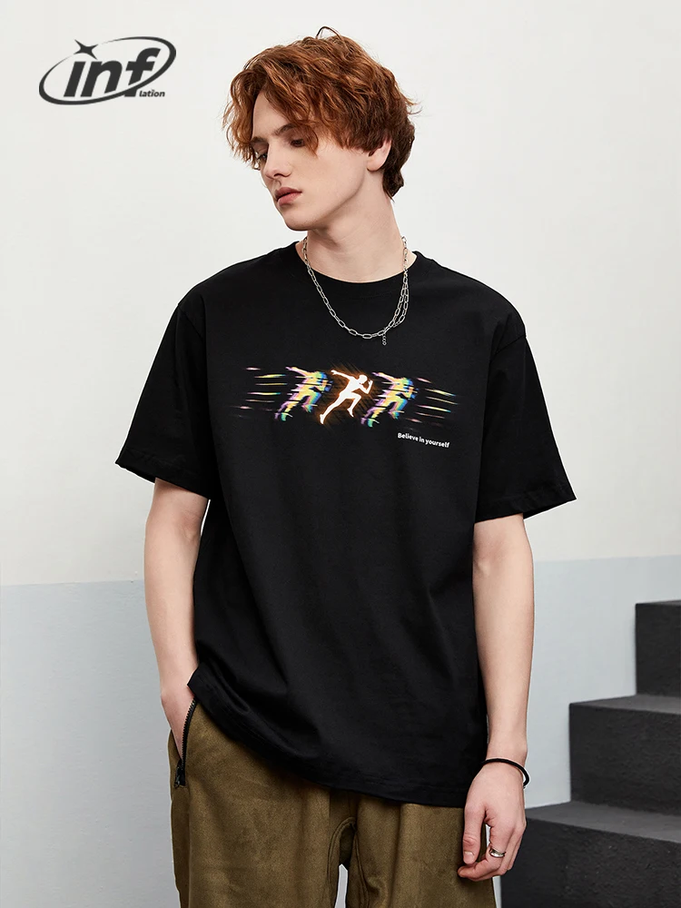 

INFLATION Illusory Graphic T-shirts Men Black Cool Pattern Short Sleeve Tees Unisex Tops