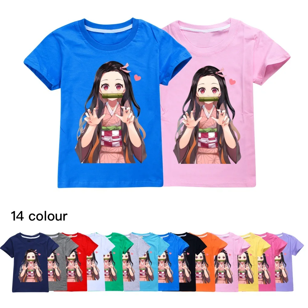 

Children Tees Demon Slayer Graphic Kids Clothes Cotton Short-sleeved T-shirts Summer Cartoon Teenager Tops Boys Girls Clothing