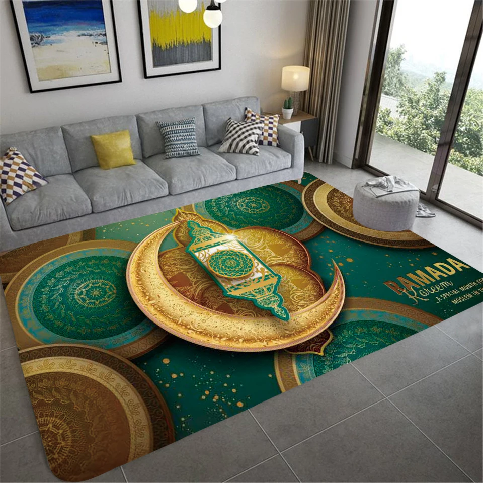3D Three-Dimensional Emerald Green Carpet For Living Room Islamic Exquisite Prayer Rug Ramadan Starry Sky Coffee Table Floor Mat