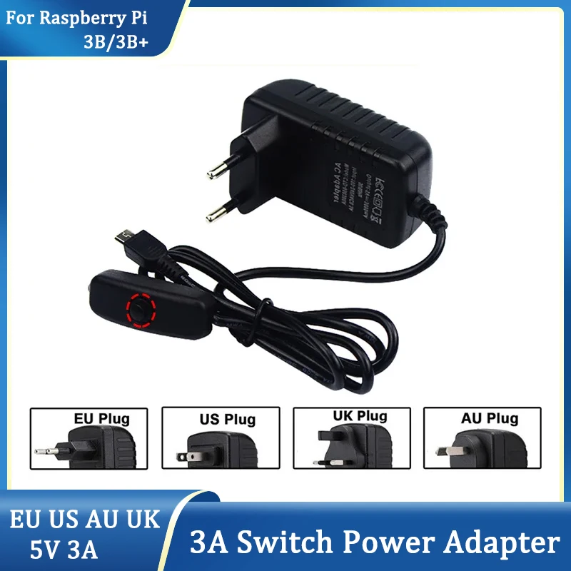 5 в 3 А Raspberry Pi B кнопка переключения питания адаптер зарядное устройство Micro USB порт