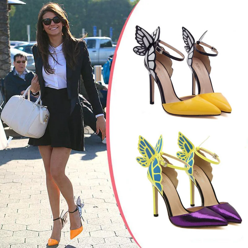 

Women's Butterfly Wings Sandals 2022 Summer Sexy Pointed Toe Heels Shoes Stiletto Thin Heels Buckle Sandalias Ladies High Shoes